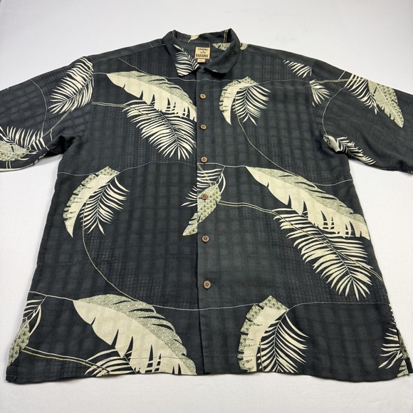Tommy Bahama Shirt Mens XL Black Silk Hawaiian Palm Leaf Aloha Button Front - Picture 2 of 9